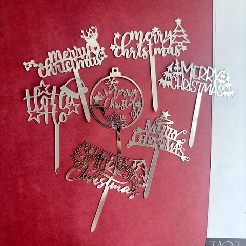 Merry Christmas Cake Toppers Spiegel Acryl Ho Ho Ho Rentier Schneeflocke Baum Festliche Party Dessert Dekoration Bedarf