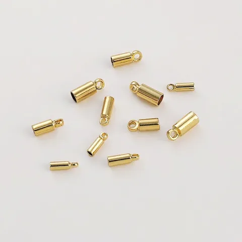 Gold Vergoldet Kupfer Zylindrische Schnurendkappen Mit Verbindungsschlaufe Für DIY Schmuckherstellung Armband Halskette Zubehör