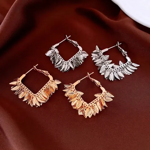 Pendientes De Aro Con Colgante De Hoja Con Poste De Plata Esterlina 925 Cobre Chapado En Oro De 18K Mujer