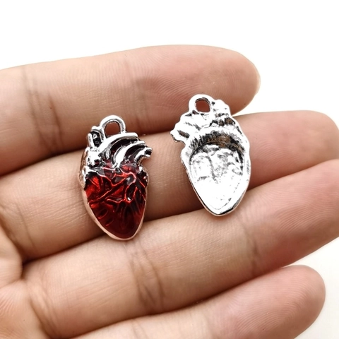 Anatomical Human Heart Charms Zinc Alloy Red Enamel Retro Gothic Punk Pendants For DIY Jewelry Making Necklaces Earrings