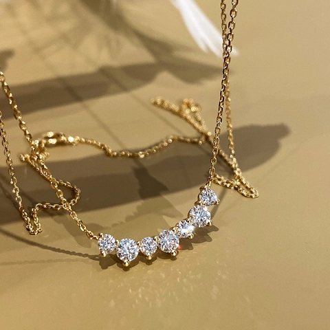 925 Sterling Silver Arched Smile Zirconia Pendant Necklace For Women 18K Gold Plated Simple Fashion Commute Jewelry Chain Necklace