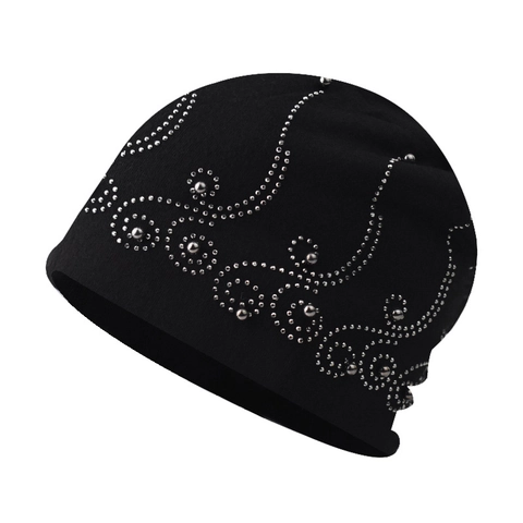 Strickmütze Beanie Mit Straßsteinen Slouchy Skullcap Warm Winter Baumwolle Scroll Muster Für Damen