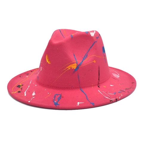 Cappello Fedora Con Vernice Graffiti Feltro Tesa Larga Cappello Jazz Streetwear Design Artistico Accessori Moda Unisex
