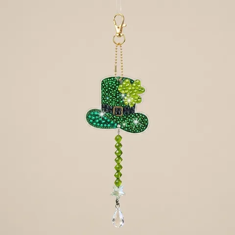 St. Patrick's Day DIY Diamond Painting Keychain Wind Chime Lucky Shamrock Gnome Resin Rhinestone Hanging Ornament