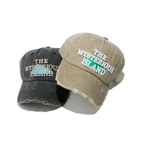 Berretto Da Baseball In Cotone Lavato Vintage Ricamo Lettere Effetto Consumato Mysterious Island Cappello Da Sole Regolabile