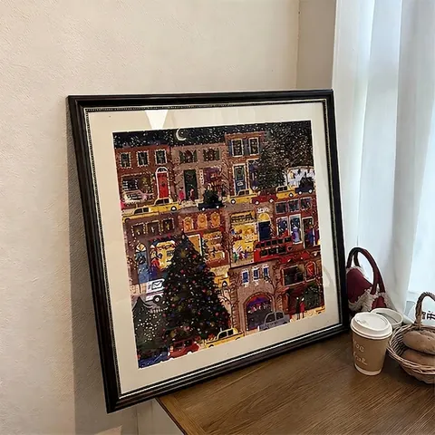 Retro American Style Puzzle Picture Frame Resin Wood Grain Wall Mounted DIY Display With Gold Trim Vintage Home Decor