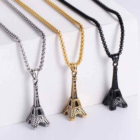 Collana Con Pendente Tour Eiffel Vintage In Acciaio Inossidabile 3D Parigi Francia Gioielli Retro Punk Uomo Donna