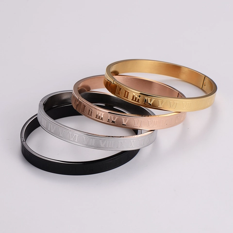 Bracciale Rigido Con Numeri Romani In Acciaio Inossidabile 316L Gioielli Di Moda Punk Minimalisti Per Uomo E Donna