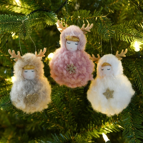 Decorazione Da Appendere Angelo Renna Di Natale Peluche Tessuto Morbido Ornamento Albero Regalo Festa Viso Dormiente