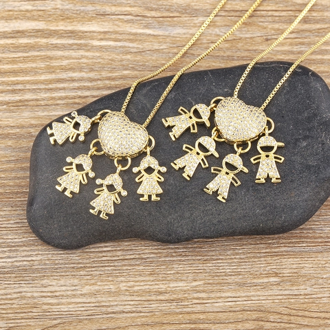 Herzanhänger Halskette 18K Vergoldetes Kupfer AAA Zirkonia Junge Mädchen Anhänger Familienliebe Schmuck Geschenk