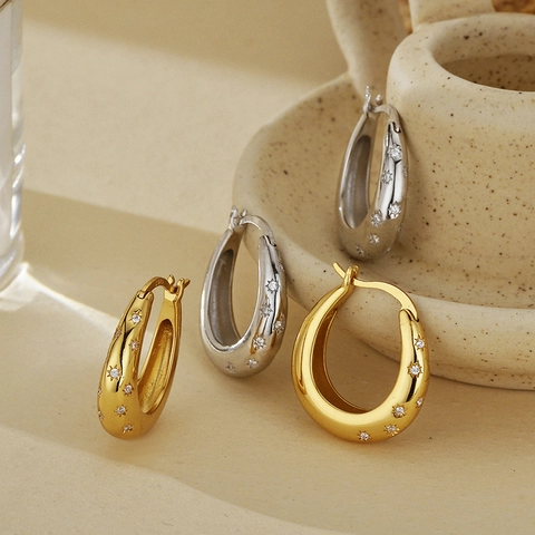 Orecchini A Cerchio A Stella In Argento Sterling 925 Micro Pavè Zirconia Huggie Di Lusso Per Donna Regalo Elegante