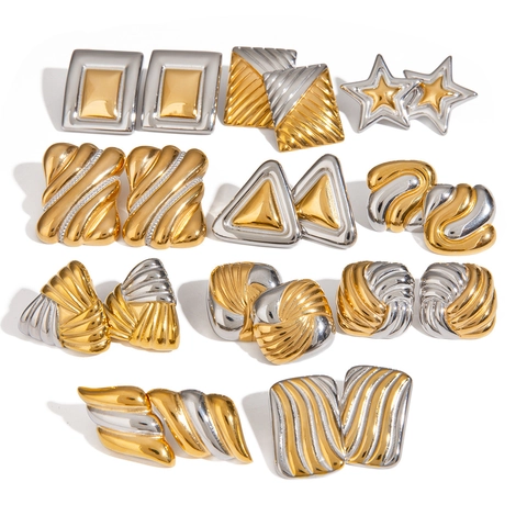 Moderne Roestvrijstalen Geometrische Oorknopjes Voor Dames Tweekleurig Verguld Verzilverd Waterdicht Hypoallergeen Mode Sieraden