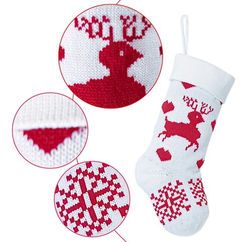 Weihnachtsstrümpfe Gestrickter Polyester Rentier Schneemann Baum Muster Festliche Hängende Geschenktüten Dekor Urlaub Ornament