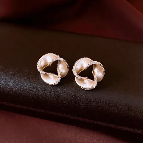 Boucles D'Oreilles Puces Spirales Avec Strass Cuivre Plaqué Or 14K Style Français Tige En Argent Élégant