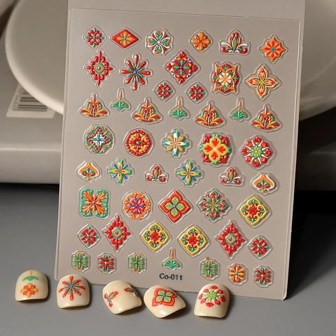 Böhmische Mandala 5D Relief Nagelaufkleber Geometrische Muster Wasserdicht DIY Maniküre Abziehbilder Elegantes Nagelzubehör
