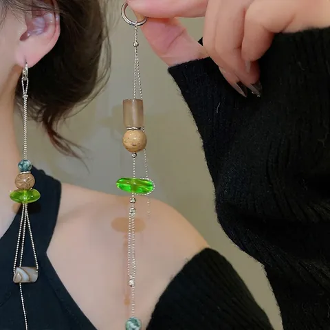 Orecchini Pendenti Lunghi Nappine Resina Perline Agata Stile Boho Etnico Gioielli Con Silver Earring Post Per Donna