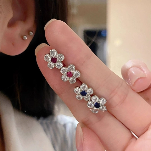 Flower Stud Earrings Copper Zircon Delicate Small Elegant Office Daily Jewelry With Silver Earring Post For Women