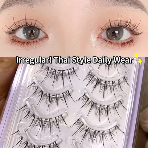 Faux Cils Naturels Wispy Style Tournesol Fibre Synthétique Bande Mince Transparente Légers Réutilisables Look Manga
