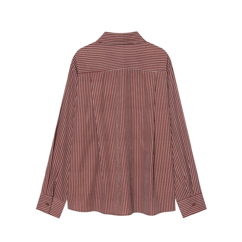 Gestreepte Blouse Shirt Lange Mouwen Reverskraag Polyester Verticale Strepen Knoopsluiting Casual Elegante Tops Voor Dames
