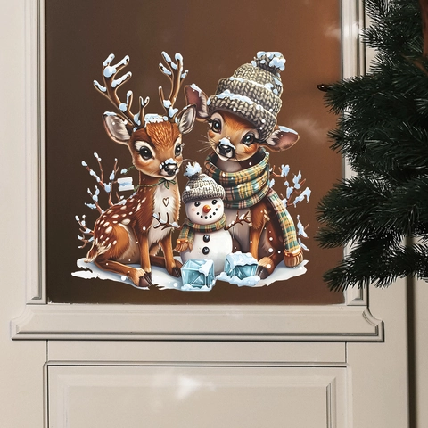 Adesivi Finestra Natale PVC Statici Renna Pupazzo Di Neve Decalcomanie Porte Vetro