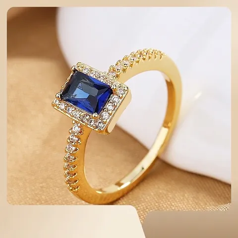Luxus Rechteck Zirkonia Ring Kupfer Smaragdschliff Halo Verlobung Schmuck Für Damen Mode Finger Accessoire