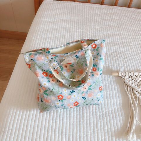 Sac Fourre-Tout En Toile Florale Sac À Main En Coton Mini Avec Fermeture Éclair Petit Sac Déjeuner Rétro Pour Femmes