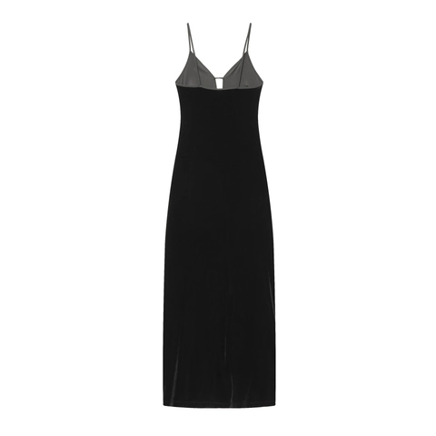 Samt Maxi Kleid Damen V-Ausschnitt Ärmellos Camisole Ausgehöhlt Schlank Sexy Party Club Langes Kleid Schwarz