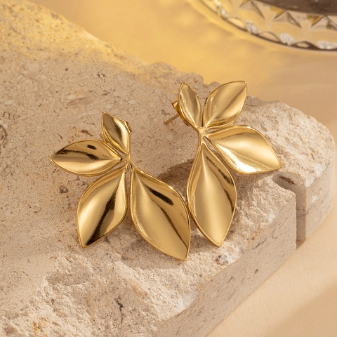 Blatt Ohrstecker Titanstahl Vergoldet Minimalistisches Florales Blütenblatt Design Modeschmuck Für Damen