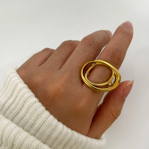Anillo Abierto de Doble Capa de Acero Inoxidable 316L Minimalista para Mujer Chapado en Oro de 18K Joyería Geométrica