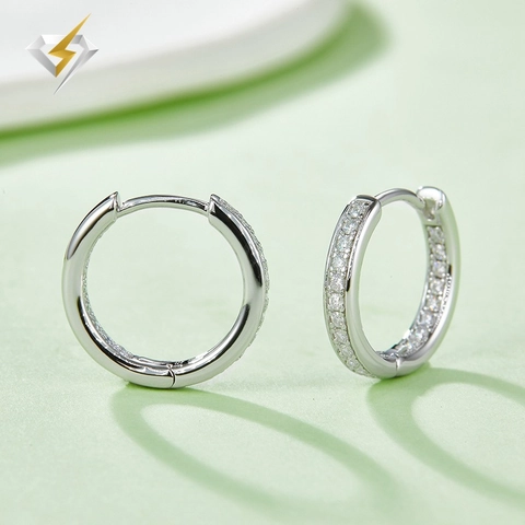 925 Sterling Silver Moissanite Hoop Earrings Pave Round Geometric Jewelry For Women Elegant Stylish