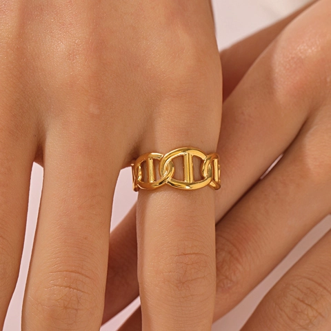 Anillo Cadena De Ancla Nariz De Cerdo Acero Inoxidable Chapado En Oro 18K Banda Abierta Ajustable Joyería De Moda INS