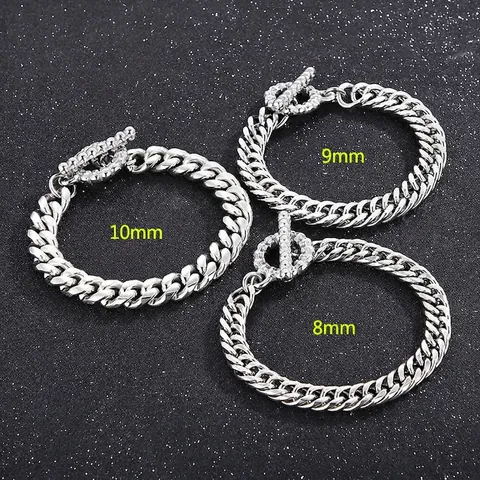 Bracciale Da Uomo A Catena Cubana In Acciaio Inossidabile Gioielli Hip Hop Chiusura A T Stile Punk Gothic Unisex