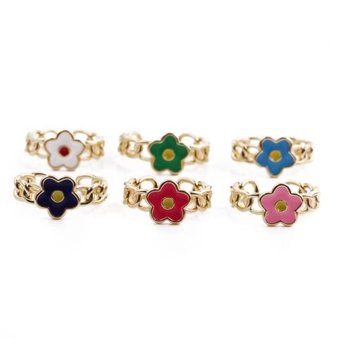 Anillo Flor Cobre Esmalte Goteo Aceite Cadena Hueco Ajustable Abierto Joyería Dedo Retro Hip Hop Estilo Mujeres