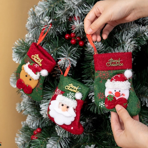 Christmas Stockings Hanging Ornaments Mini Gift Bags 3D Santa Snowman Reindeer Bear Felt For Xmas Tree Home Party Decor