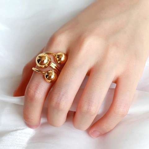 Adjustable Copper Rings Heart Shape Zircon Inlaid Retro Coin Design Minimalist Geometric Ball Style Fashion Jewelry For Women
