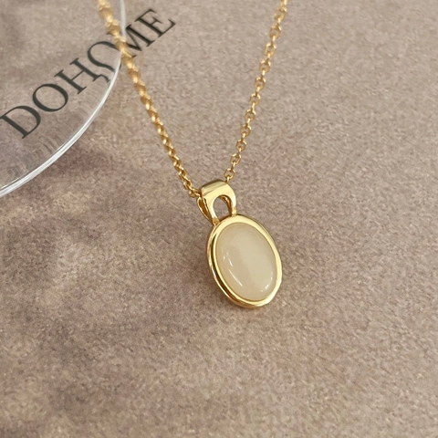 Collana In Argento Sterling 925 Da Donna Pendente In Opale Ovale Elegante Stile Francese Gioielli Vintage