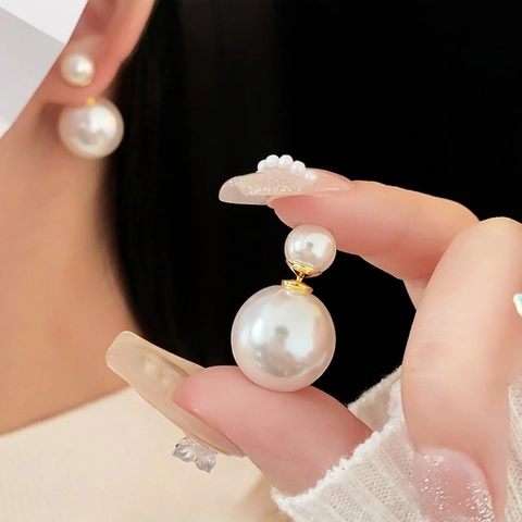Eleganti Orecchini A Doppia Perla Artificial Rame Perla Artificial Sintetica Gioielli Minimalisti Per Donne Perno In Acciaio Inossidabile