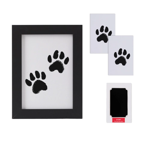Kit Memorial Huella Mascota Marco Fotos Madera Almohadilla Tinta Sin Contacto Decoración Escritorio Perros Gatos
