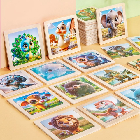 Wooden Jigsaw Puzzle Cartoon Animal Dinosaur Cognitive Early Learning Educational Toy For Toddlers Kids