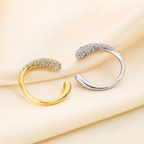 Minimalistisch Edelstahl Offener Ring Für Damen Eingelegt Strass Geometrisch Gold Silber Verstellbar Mode Schmuck Fingerring