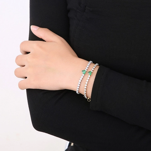 Heart Charm Tennis Bracelet Stainless Steel Cubic Zirconia Inlaid Vintage Elegant Jewelry For Women Adjustable Chain