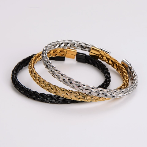 Roestvrijstalen Gevlochten Open Manchet Armband Minimalistische Twist Bangle Voor Dames Heren Mode Sieraden
