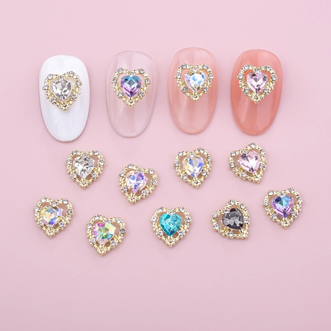 Hart Nagelkunst Bedeltjes Legering Glas Strass Glinsterend 3D Hartvorm DIY Manicure Decoratie Edelstenen