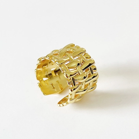 Anello In Argento Sterling 925 Con Trama A Cesto Fascia Larga Regolabile Gioielli Geometrici Retrò Minimalisti Per Donna