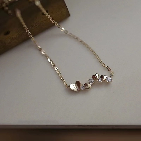 925 Sterling Silver Heart Pendant Necklace For Women 14K Gold Plated Rhinestone Inlaid Sweet Niche Design Clavicle Chain Jewelry