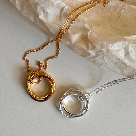 Collana Con Tre Cerchi Intrecciati In Argento Sterling 925 Ciondolo Ad Anello Russo Gioielli Geometrici Minimalisti