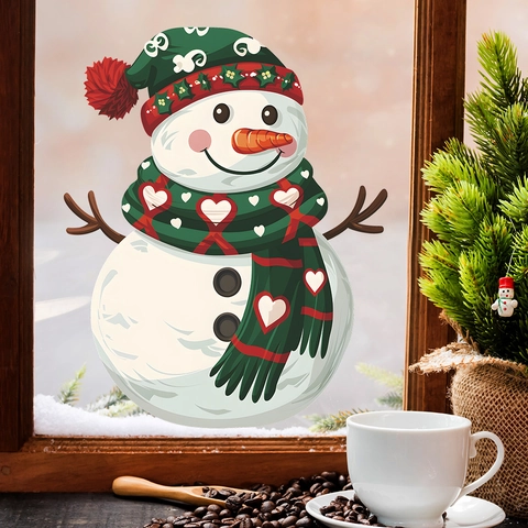Christmas Snowman Window Stickers PVC Static Film Glue-Free Removable Decals Glass Door Home Holiday Decor