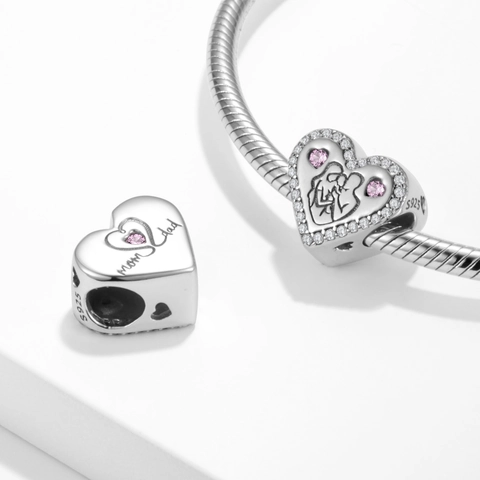 Herzanhänger Perle 925 Sterlingsilber Rosa Klarer Zirkonia Familienporträt Bedeutungsvoller Schmuck Für Armbänder Halsketten