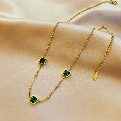 Collana Bracciale in Acciaio Inossidabile con Strass Colorati Quadrati per Donna Gioielli Geometrici Placcati Oro