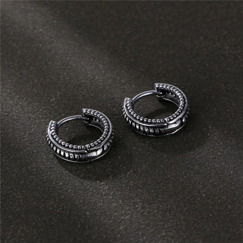 Vintage Hoop Earrings 316L Stainless Steel Textured Huggie Round Punk Industrial Style Unisex Silver Color Jewelry